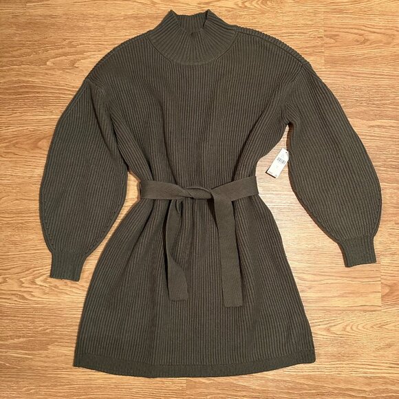Maeve Dresses & Skirts - Maeve for Anthropologie Olive Green Ribbed Knit Belted Sweater Dress